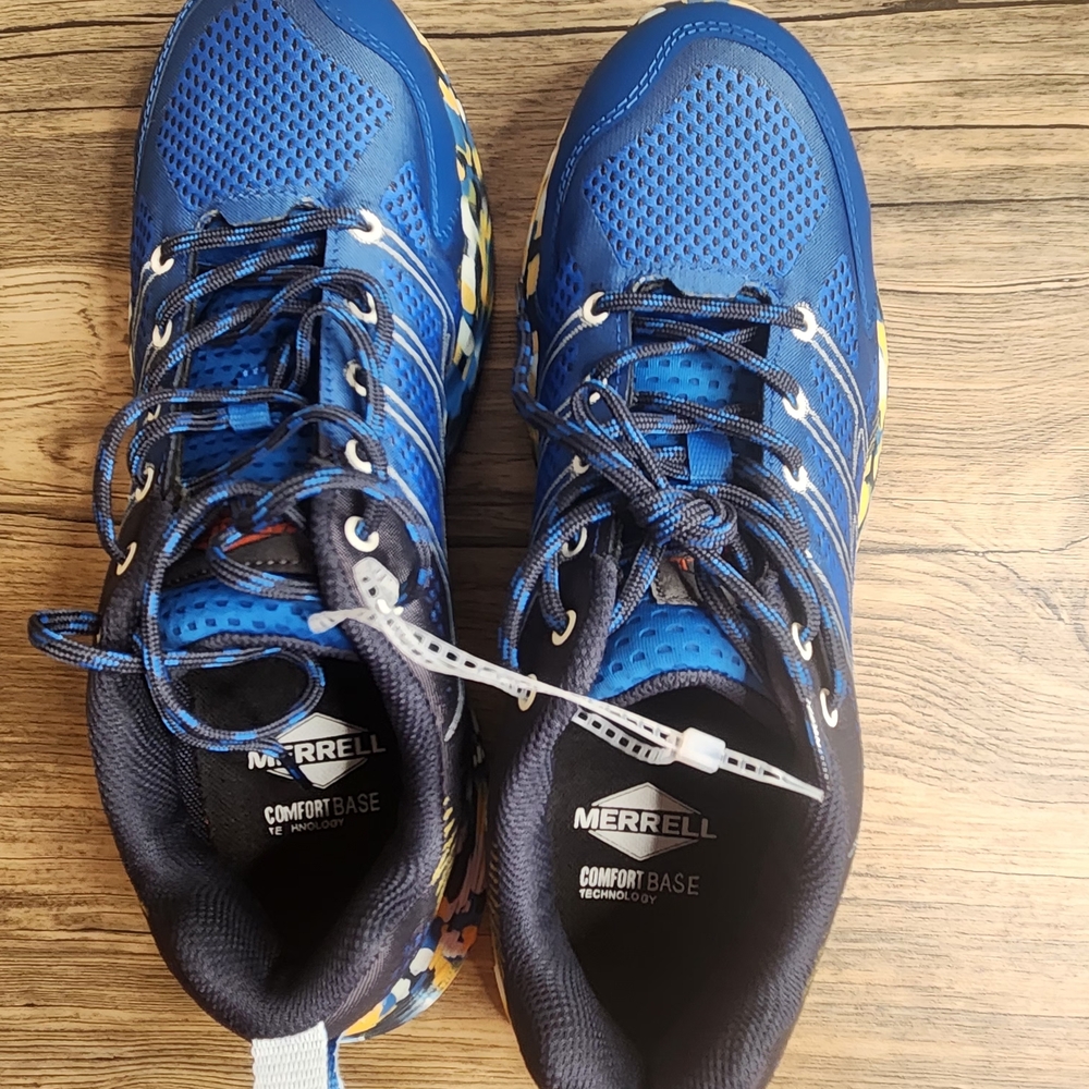 Merrell Men's Moab Flight Carbon Fiber Work Shoes. Blue-Jacquard Upper Size 8.5.